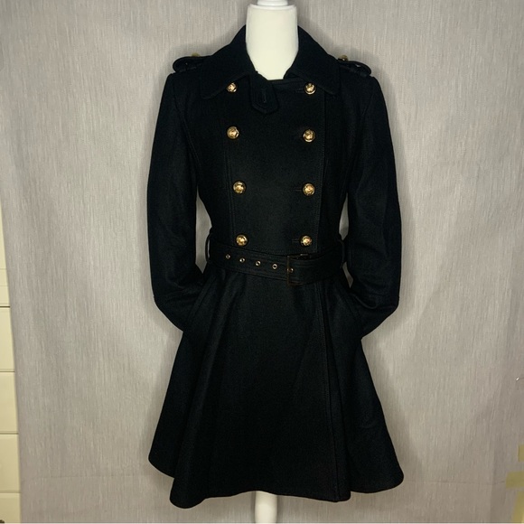 Miss Sixty Black Double Breasted Wool Blend Belted Trench Coat | Size Medium - Picture 3 of 17